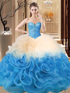 Customized Multi-color Sleeveless Floor Length Beading and Ruffles Lace Up 15 Quinceanera Dress