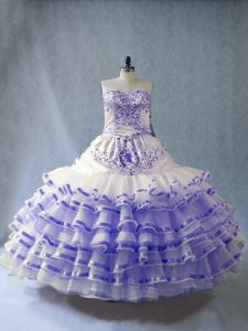 Sweetheart Sleeveless Lace Up Quinceanera Gown Lavender Organza