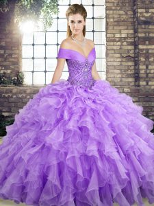 Ball Gowns Sleeveless Lavender 15 Quinceanera Dress Brush Train Lace Up