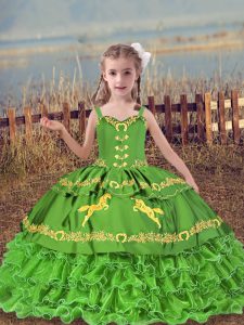 Simple Floor Length Little Girls Pageant Dress Straps Sleeveless Lace Up