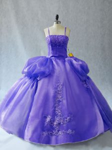 Lavender Lace Up Straps Appliques Quinceanera Dresses Organza Sleeveless