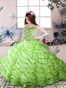 Lace Up Girls Pageant Dresses for Party and Sweet 16 and Wedding Party with Beading and Ruffled Layers Court Train