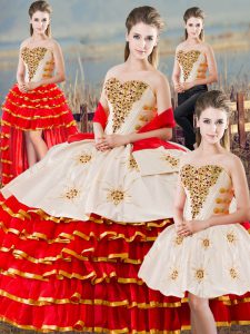 Beading and Ruffled Layers Quinceanera Dresses White And Red Lace Up Sleeveless Floor Length