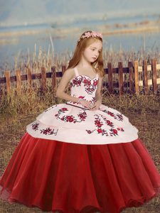 Floor Length Ball Gowns Sleeveless Red Kids Pageant Dress Lace Up