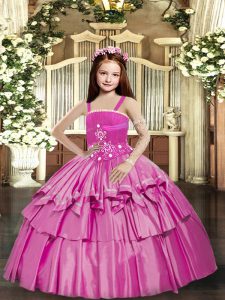 Hot Selling Lilac Ball Gowns Straps Sleeveless Taffeta Floor Length Lace Up Beading and Ruffled Layers Girls Pageant Dresses