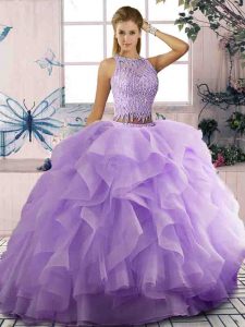 On Sale Scoop Sleeveless Zipper 15th Birthday Dress Lavender Tulle