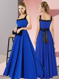 Most Popular Royal Blue Chiffon Zipper Square Sleeveless Floor Length Court Dresses for Sweet 16 Belt