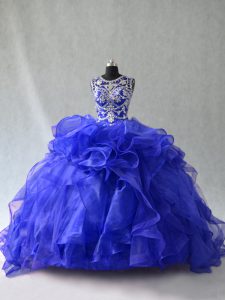 Floor Length Royal Blue Vestidos de Quinceanera Organza Sleeveless Beading