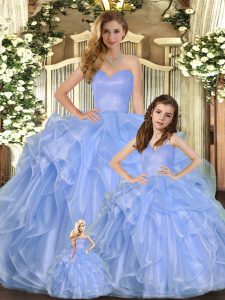 Ideal Sweetheart Sleeveless Quinceanera Dresses Floor Length Ruffles Lavender Organza