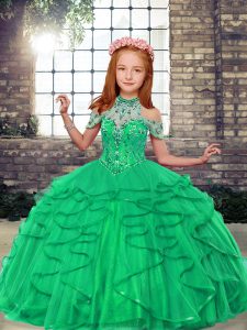 Floor Length Ball Gowns Sleeveless Turquoise Pageant Gowns For Girls Lace Up