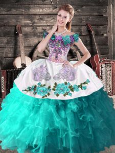 Off The Shoulder Sleeveless Organza Vestidos de Quinceanera Embroidery Lace Up