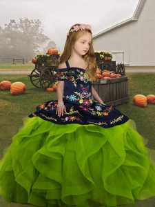 Hot Sale Straps Sleeveless Lace Up Pageant Gowns For Girls Olive Green Organza