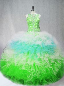 Wonderful Ball Gowns Quinceanera Gown Multi-color Scoop Tulle Sleeveless Floor Length Zipper