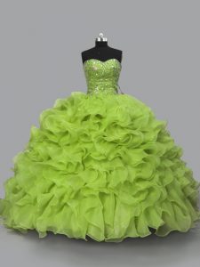 Pretty Halter Top Sleeveless Lace Up Ball Gown Prom Dress Yellow Green Organza