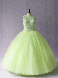 Excellent Floor Length Yellow Green Quinceanera Dress Tulle Sleeveless Beading