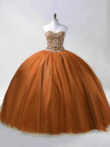 Fabulous Brown Sweetheart Lace Up Beading Quince Ball Gowns Sleeveless