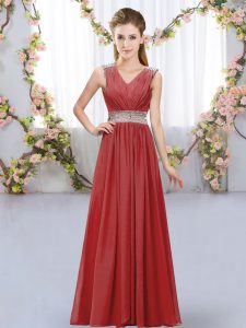 On Sale V-neck Sleeveless Chiffon Quinceanera Court Dresses Beading and Belt Lace Up