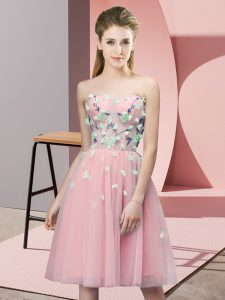 Sweetheart Sleeveless Lace Up Quinceanera Dama Dress Pink Tulle