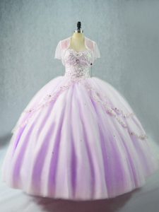 Superior Floor Length Lace Up 15th Birthday Dress Lavender for Sweet 16 and Quinceanera with Beading