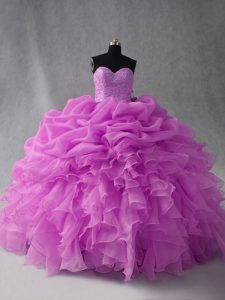 Fancy Sweetheart Sleeveless Lace Up Quince Ball Gowns Lilac Organza