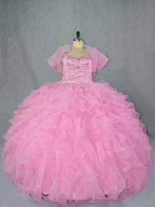 Floor Length Ball Gowns Sleeveless Baby Pink Vestidos de Quinceanera Lace Up