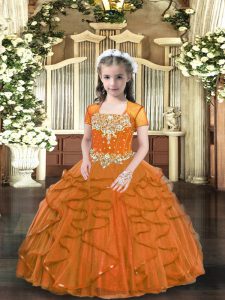 Tulle Sleeveless Floor Length Kids Formal Wear and Beading and Ruffles