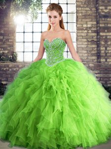 Sweetheart Lace Up Beading and Ruffles 15th Birthday Dress Sleeveless