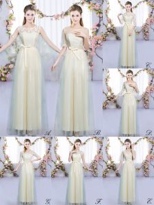 Clearance Scoop Sleeveless Lace Up Vestidos de Damas Champagne Tulle