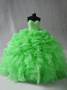 Lace Up Sweetheart Beading and Ruffles and Pick Ups Quince Ball Gowns Organza Sleeveless