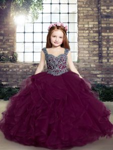 Dramatic Sleeveless Beading and Ruffles Lace Up Pageant Gowns For Girls