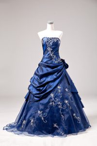 Lovely One Shoulder Sleeveless Quince Ball Gowns Embroidery and Hand Made Flower Lace Up