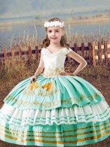 Custom Design Apple Green Little Girls Pageant Dress Wholesale Wedding Party with Embroidery Off The Shoulder Sleeveless Lace Up