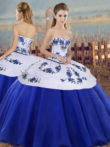 Royal Blue Sleeveless Embroidery Floor Length 15th Birthday Dress