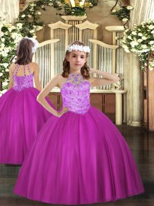 Fuchsia Sleeveless Beading Floor Length Little Girls Pageant Dress Wholesale