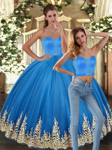 Super Tulle Sweetheart Sleeveless Lace Up Embroidery Sweet 16 Dress in Baby Blue