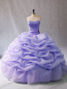 Lavender Ball Gowns Beading and Pick Ups 15th Birthday Dress Lace Up Organza Sleeveless