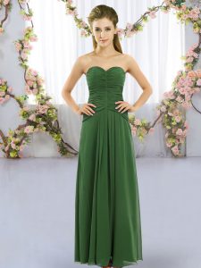 Gorgeous Green Empire Ruching Damas Dress Lace Up Chiffon Sleeveless Floor Length