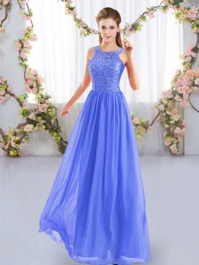 Classical Empire Damas Dress Blue Scoop Chiffon Sleeveless Floor Length Zipper