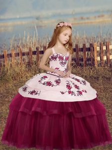 Low Price Sleeveless Side Zipper Floor Length Embroidery Little Girls Pageant Dress