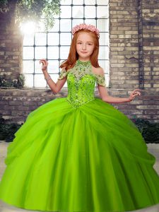 Floor Length Little Girls Pageant Gowns Tulle Sleeveless Beading