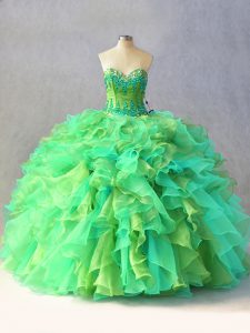 Glittering Multi-color Lace Up Sweetheart Beading and Ruffles Quinceanera Dress Organza Sleeveless