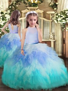 Beading and Ruffles Kids Pageant Dress Multi-color Backless Sleeveless Floor Length