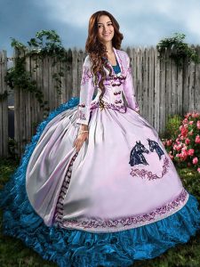 Embroidery Quinceanera Dresses Blue And White Lace Up Sleeveless Floor Length