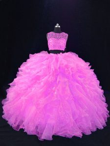 Floor Length Pink Quinceanera Dress Scoop Sleeveless Zipper