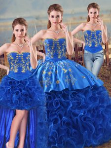 Floor Length Three Pieces Sleeveless Royal Blue 15th Birthday Dress Lace Up