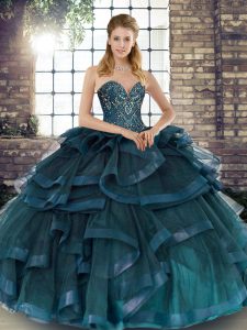 Perfect Sleeveless Beading and Ruffles Lace Up Sweet 16 Dress