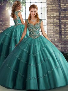 Simple Sleeveless Lace Up Floor Length Beading and Appliques 15 Quinceanera Dress