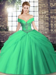 Ideal Sleeveless Brush Train Beading and Pick Ups Lace Up Vestidos de Quinceanera