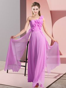 Lilac Lace Up One Shoulder Hand Made Flower Quinceanera Court of Honor Dress Chiffon Sleeveless