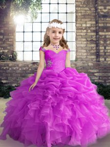 Floor Length Ball Gowns Sleeveless Fuchsia Kids Formal Wear Lace Up